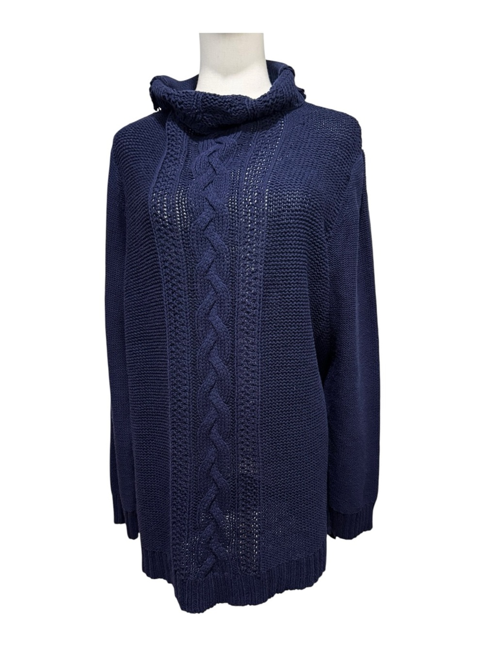 Chaps Navy Blue Cable Knit Cowl Neck Plus Size Pullover Sweater 3X